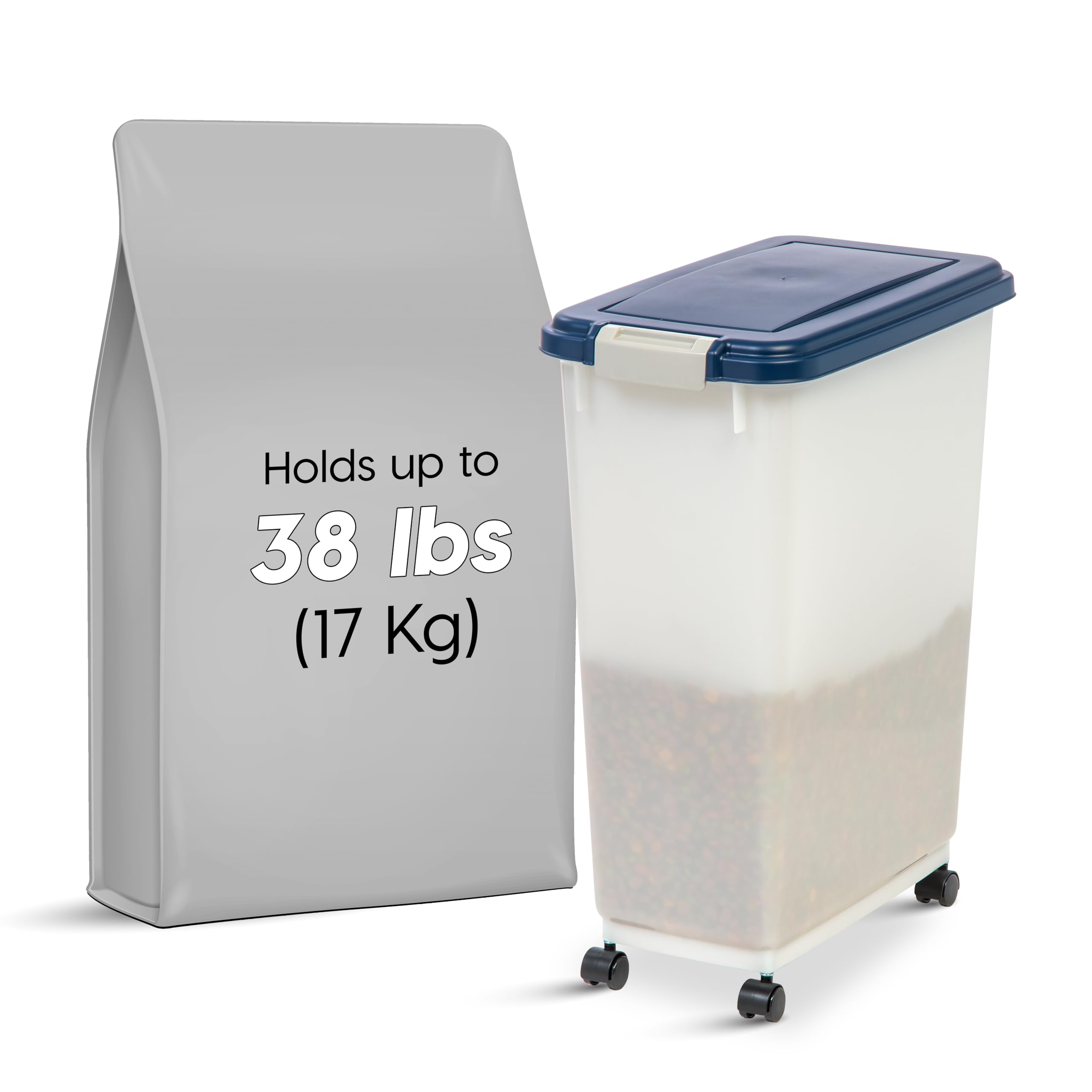 IRIS USA Airtight Dog Food Storage Container, Up to 38 lbs, Attachable Wheels, For Dog Cat Bird and Other Pet Food Storage Bin,