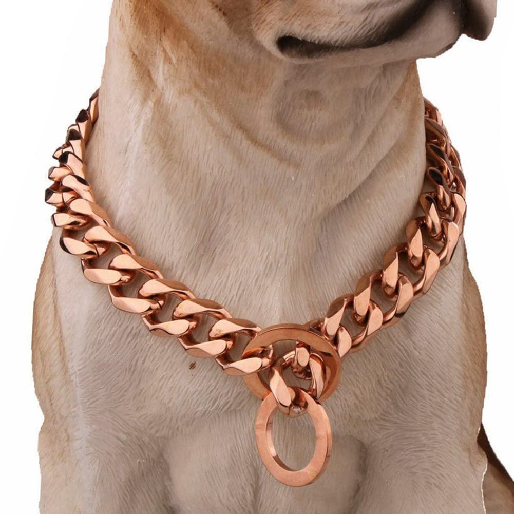 Rumypet Rose Gold Dog Chain Collar 11Mm/15Mm/19Mm Stainless Steel Cuban Link Chain Collar For Small Medium Large Dogs(11Mm,24Inc