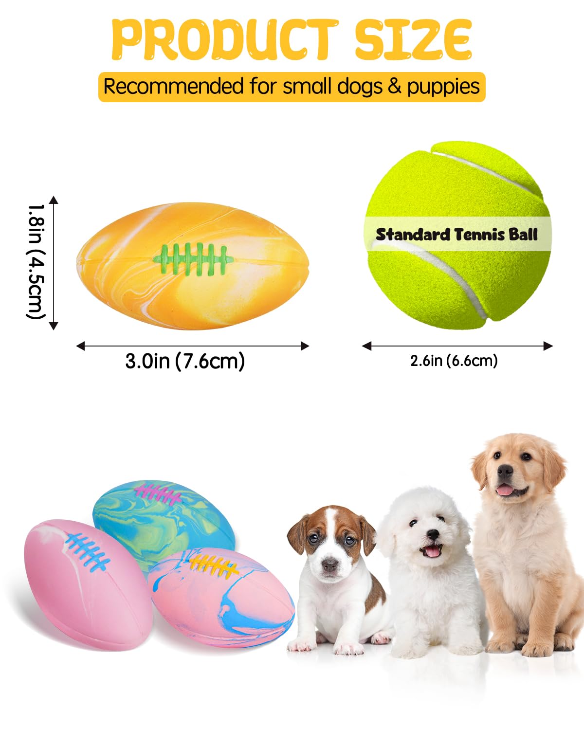 Schitec Dog Squeaky Toy Balls, Interactive Squeak Puppy Balls For Fetch Play, Latex Rubber Pet Toy For Puppies Mini Breed Small
