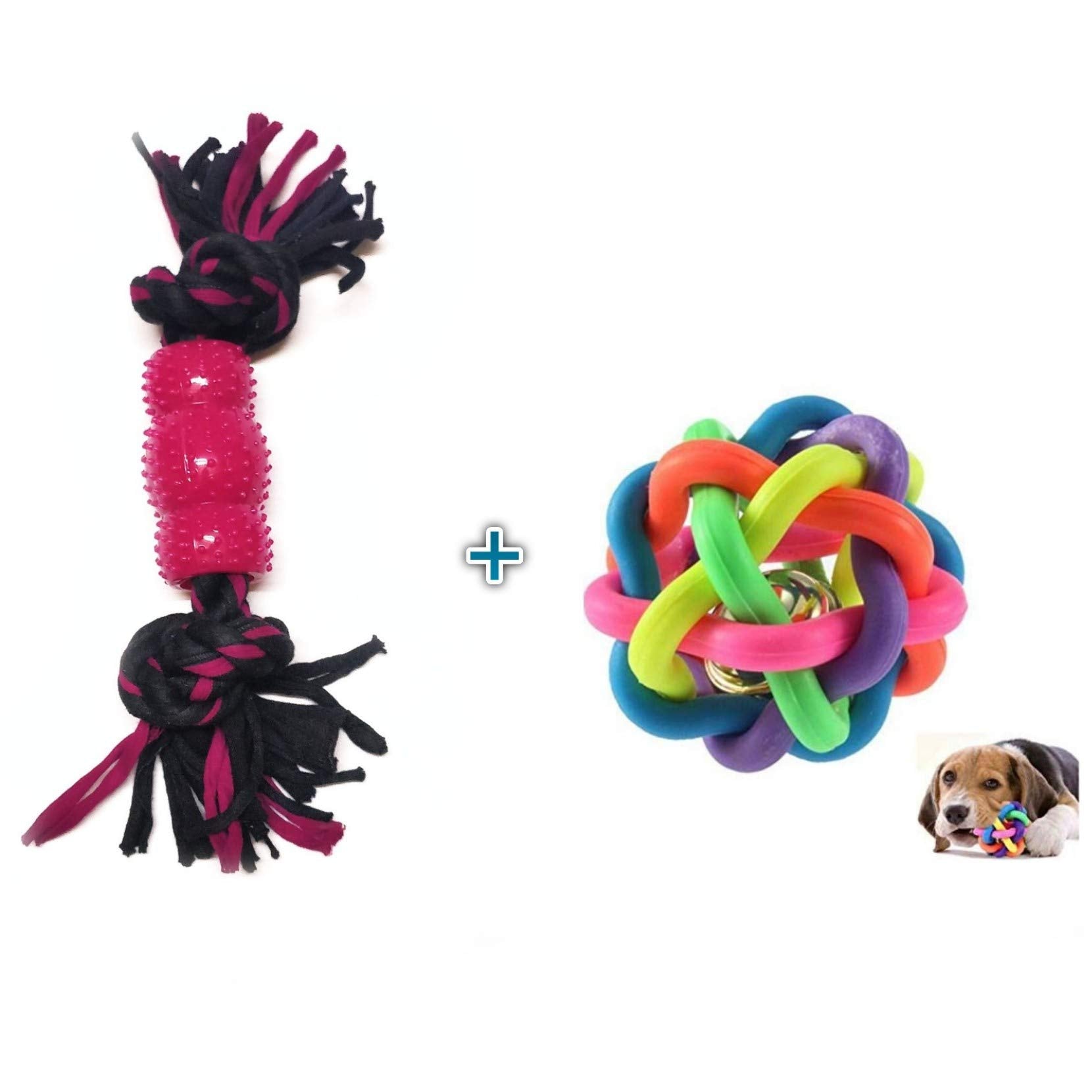 Petlicious & More Puppy Rope Toy Small Dogs Rope Toy Drum Rope Toy Puppy Ball Rainbow Ball Dog Ball (Color May Vary)  Pack Of 2