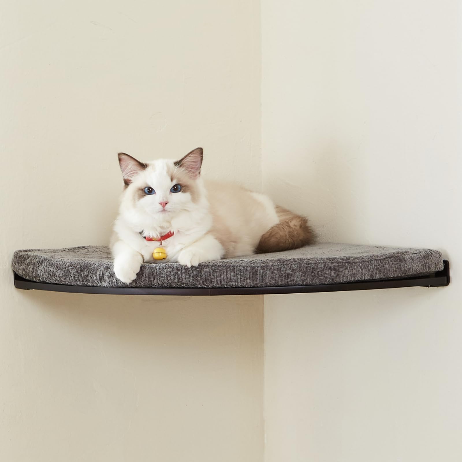LIORCE Wall Mounted Corner Cat Bed - Cat Shelf with Comfortable Cushion - Minimalistic Cats Furniture for Indoor Cats - Climbing