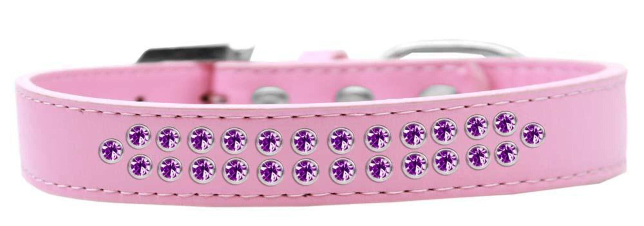 Mirage Pet Products Two Row Purple Crystal Light Pink Dog Collar, Size 14