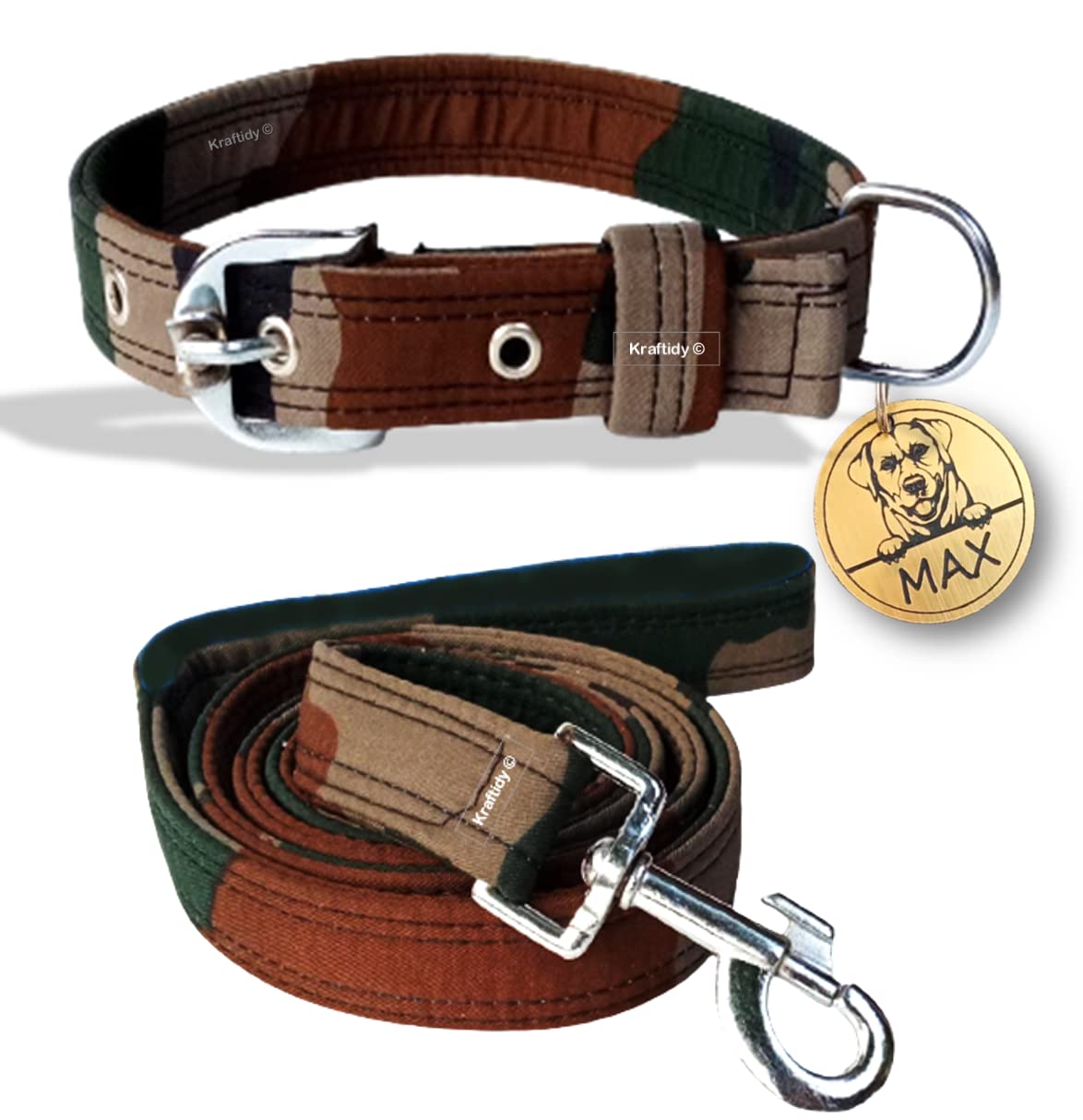 Kraftidy Dog Collar And Leash Belt With Name Tag Id Customized For Large Medium Small Dogs Military Army Print Neck Collar And R