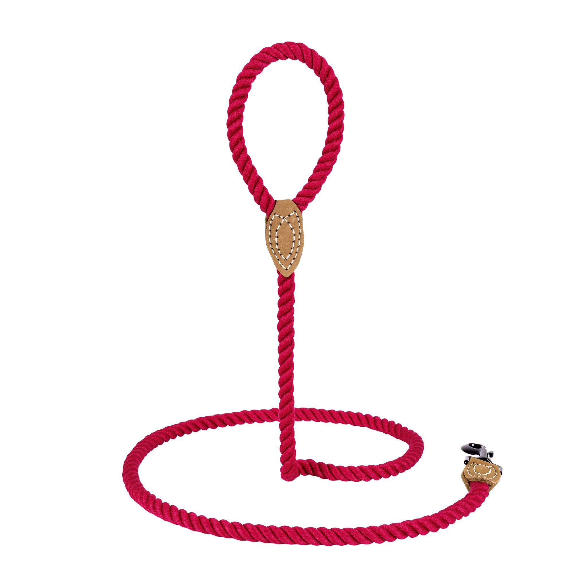 Mile High Life Dog Leash | Braided Cotton Rope Dog Leashes With Leather Tailor Tip | 4 Feet Dog Leash W Heavy Duty Metal Clasp | Wedding Dog Leash (Red, 48 Inches)