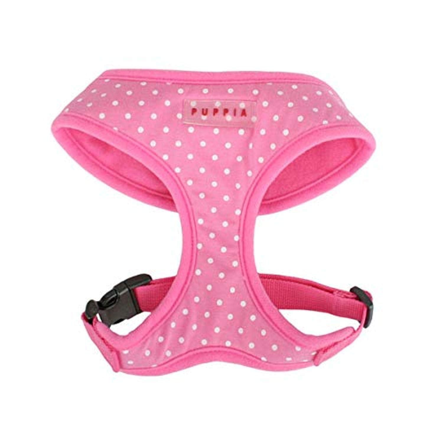 Puppia Dotty Dog Harness Over-The-Head No Pull No Choke Walking Training Adjustable For Small & Medium Dog, Medium, Pink