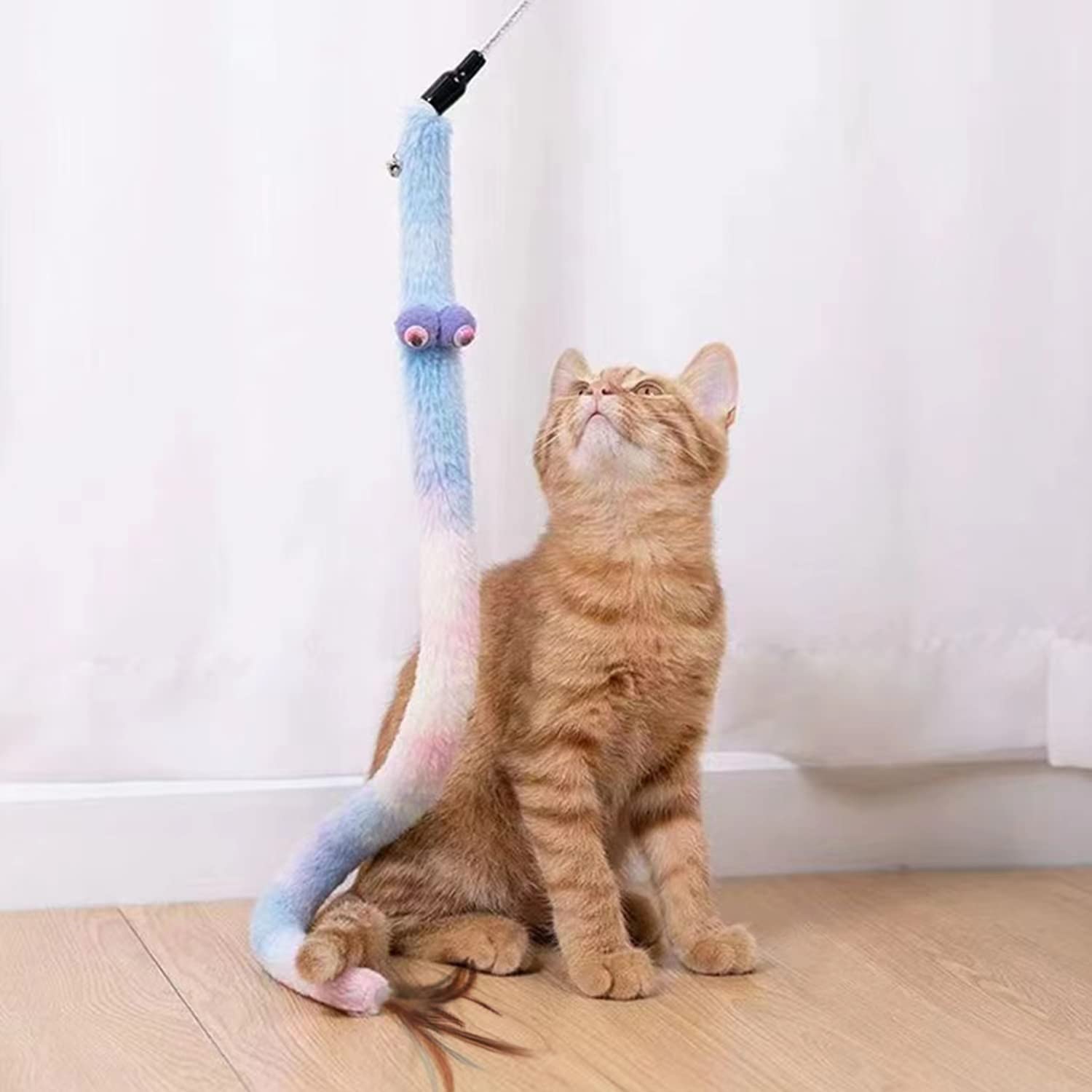 Azoffyiu Cat Toys For Indoor Toys,Rainbow Cat Wand Toys,Feather Flips Plush Ball Cat Toys,Interactive Feather Toy For Teaser Pla