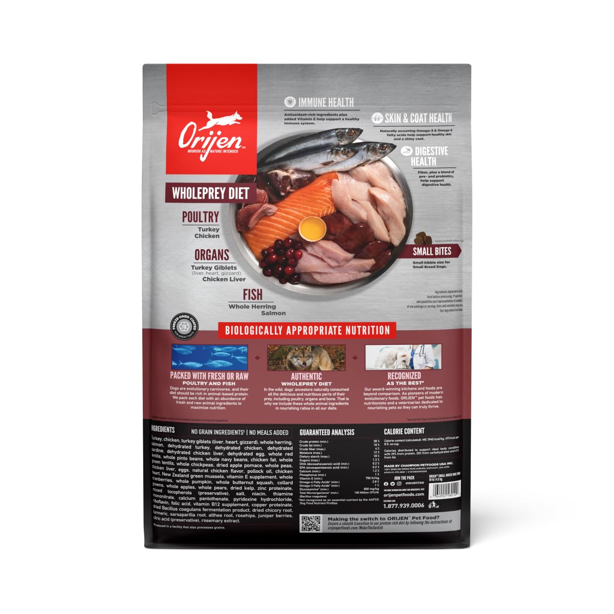 ORIJEN Small Breed Dry Dog Food, Grain Free Dry Dog Food for Small Breeds, Fresh or Raw Ingredients, 10lb