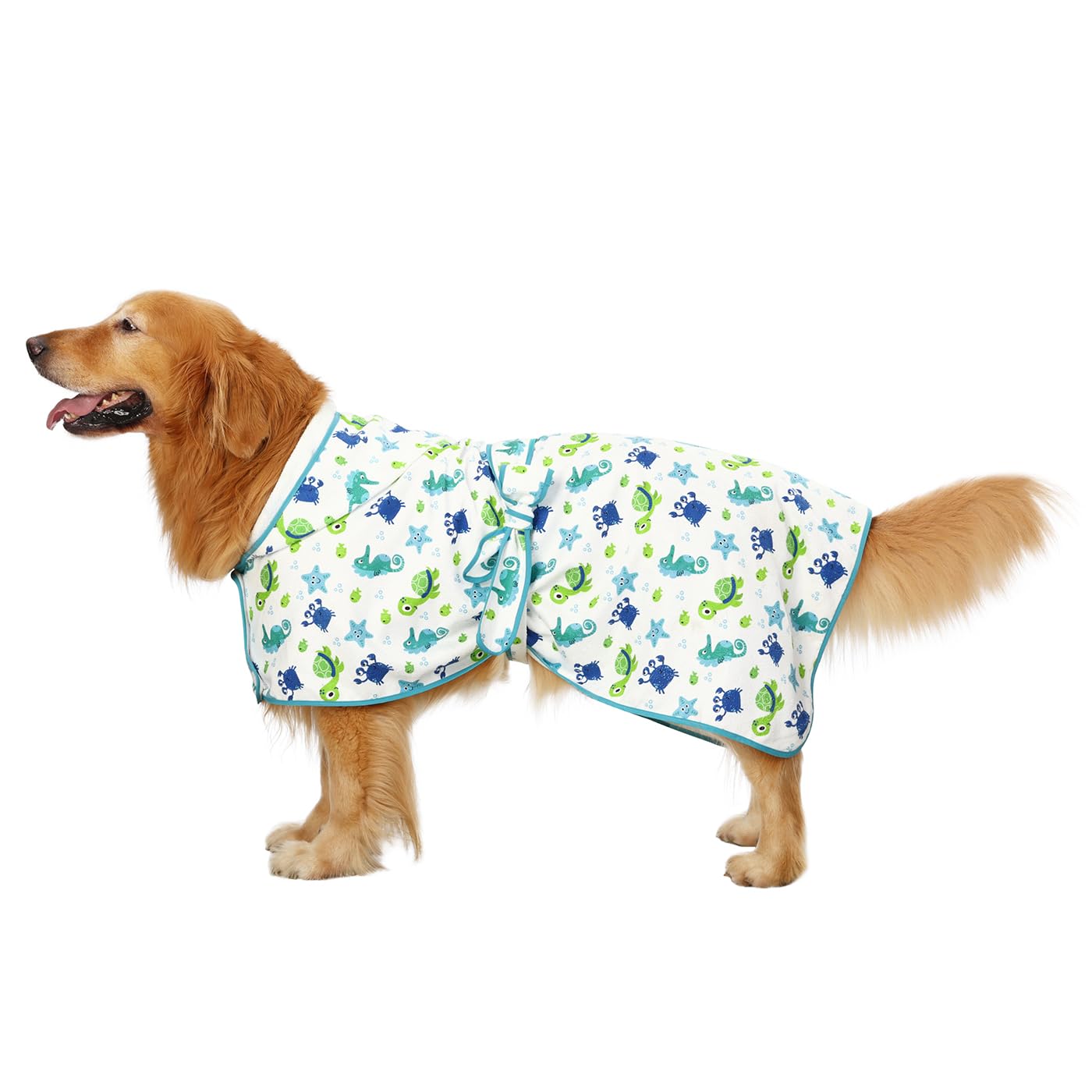 Hde Dog Bathrobe Super Absorbent Quick Drying Towel With Hood For All Dog Breeds Sizes S-Xxl - Sea Animals - L