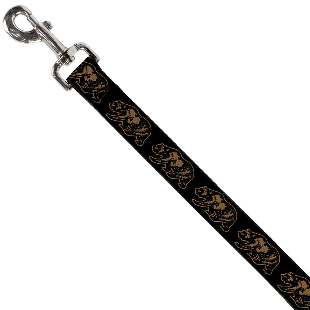Dog Leash California Grizzly Bear Outline Black Brown 4 Feet Long 1.0 Inch Wide