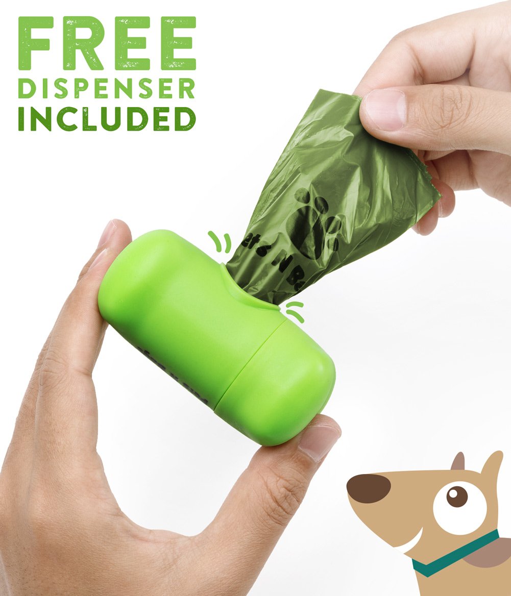 Pets N Bags Dog Waste Poop Bags - Unscented Plastic Refill Rolls (60 Rolls / 900 Count) with Dispenser, Model PNB-Bag-900/60