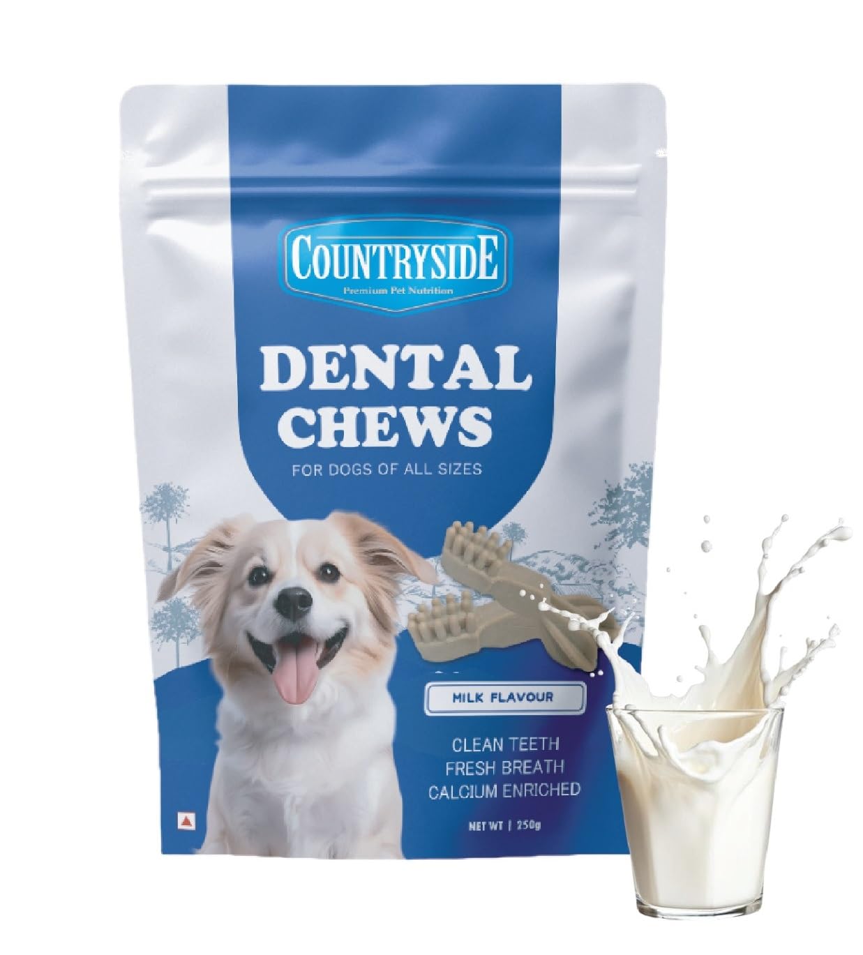 Countryside Dog Dental Chews Treats 250G  Milk Flavor | BrushShaped Chews For Dogs, Oral & Gum Care For Dogs | Fights Plaque &
