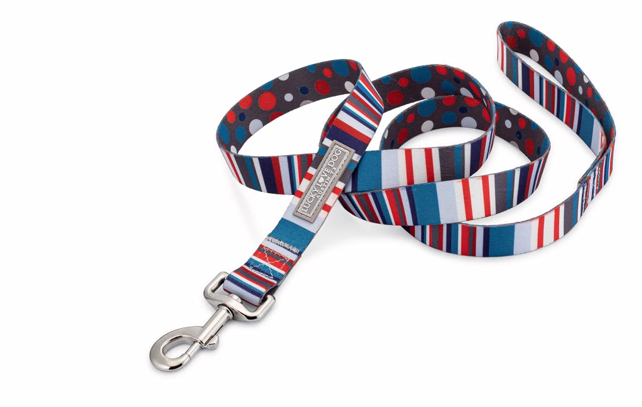 Lucky Love Nautical Polka Dot Blue Red White Striped Dog Leash - Durable & Long Lasting - Small, Linus Leash