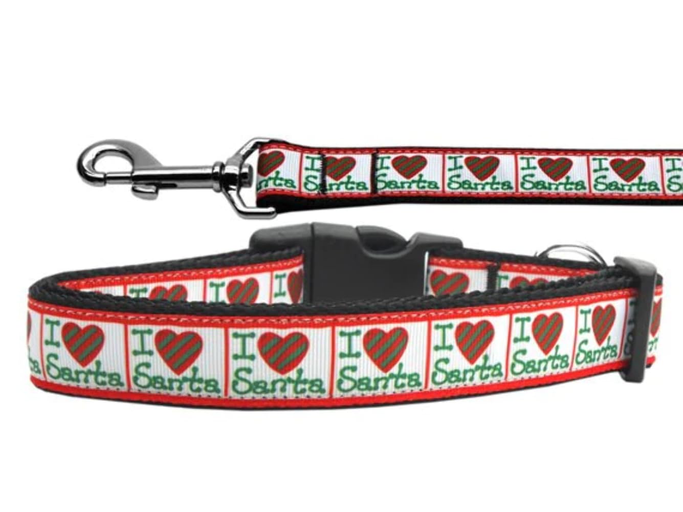 Christmas Pet Dog & Cat Nylon Collar or Leash, "I Heart Santa" 5/8" w x 4 ft. leash