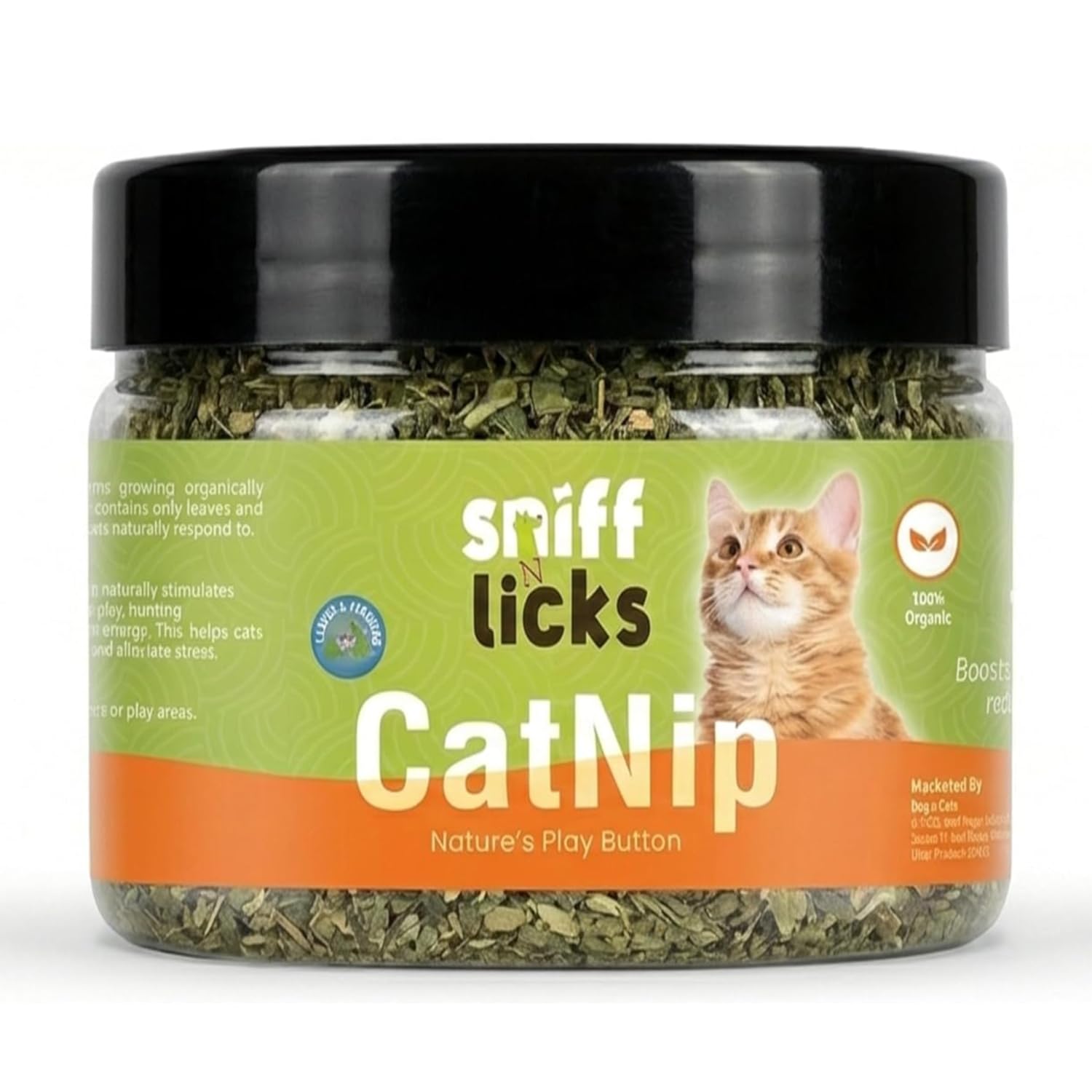 Sniff N Licks Natural & Organic Catnip Jar For Cats & Kitten,Mint Fragrance Leaves & Flowers, Healthy & Safe | Used On Toys And 