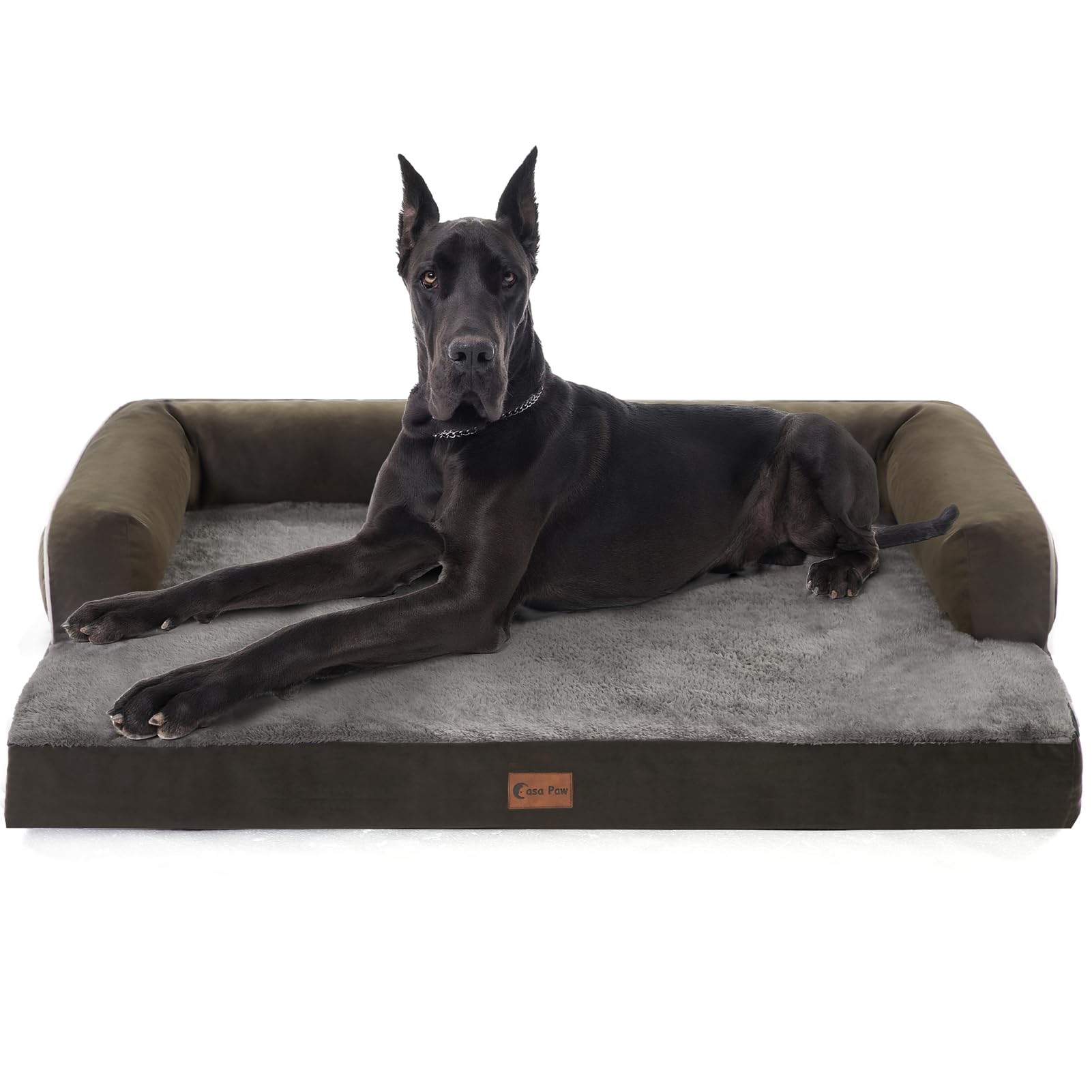 Casa Paw XXL Dog Bed with Bolsters, Waterproof Dog Beds for Extra Large Dogs, Memory Foam Orthopedic Dog Bed with Removable Wash
