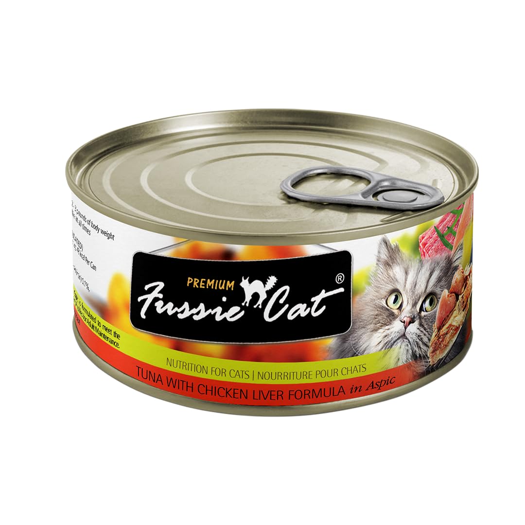 Fussie Cat Premium Tuna & Chicken Liver In Aspic Grain-Free Wet Cat Food 2.82oz, case of 24