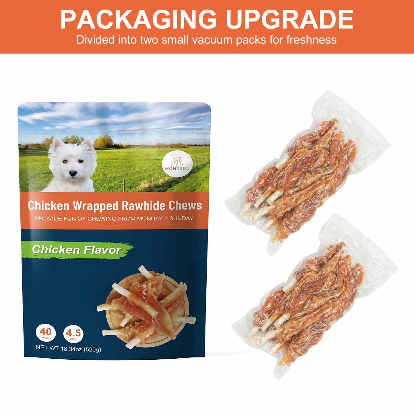 MON2SUN Dog Rawhide Twist 4-4.5 Inch Chicken Wrapped Rawhide Sticks for Puppy and Small Dogs, Promotes Dental Health Treats (18.