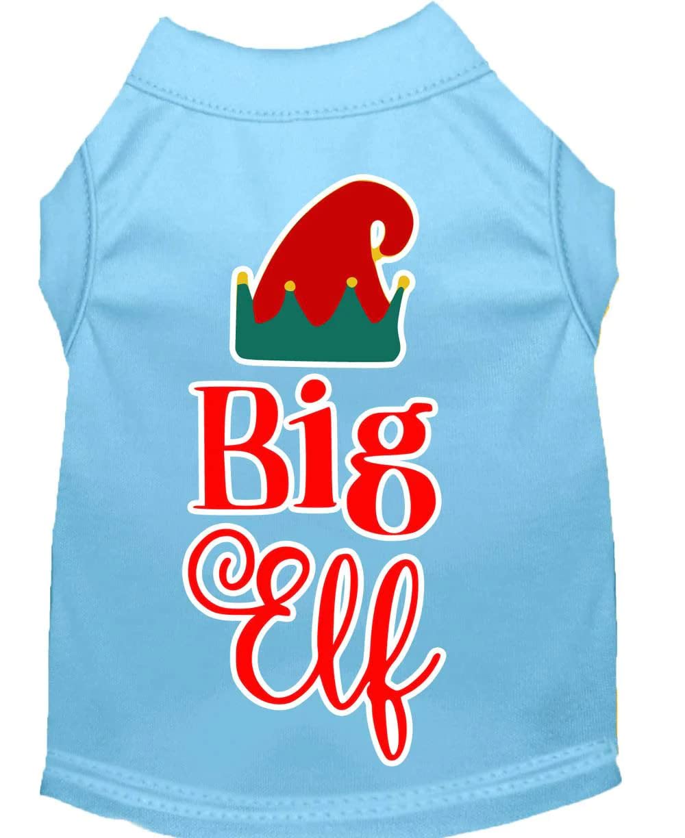 Christmas Pet Dog & Cat Shirt Screen Printed, "Big Elf" Baby Blue XL (14-20 lbs.)