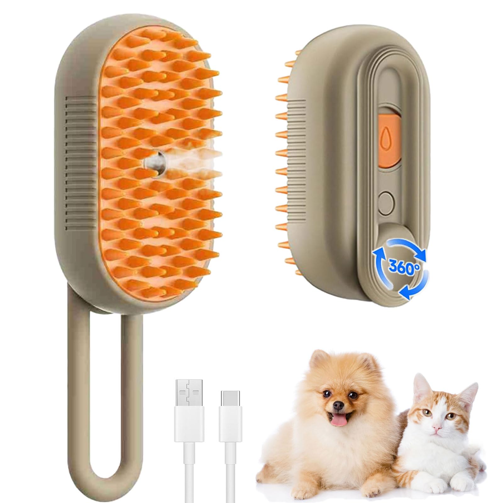 Eastou Cat Steam Brush For Shedding 4 In 1 Rechargeable Steam Brush For Cats And Dogs, AntiStatic, Massage, Cleaning, Shedding