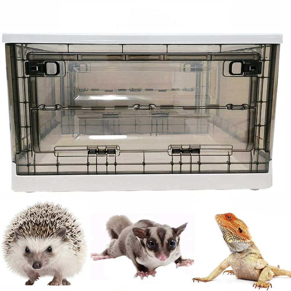 Portable Hedgehog Cage Carrier with Wheels and Handles, Collapsible Hamster Cage Plastic Rat House Indoor Outdoor Small Critter