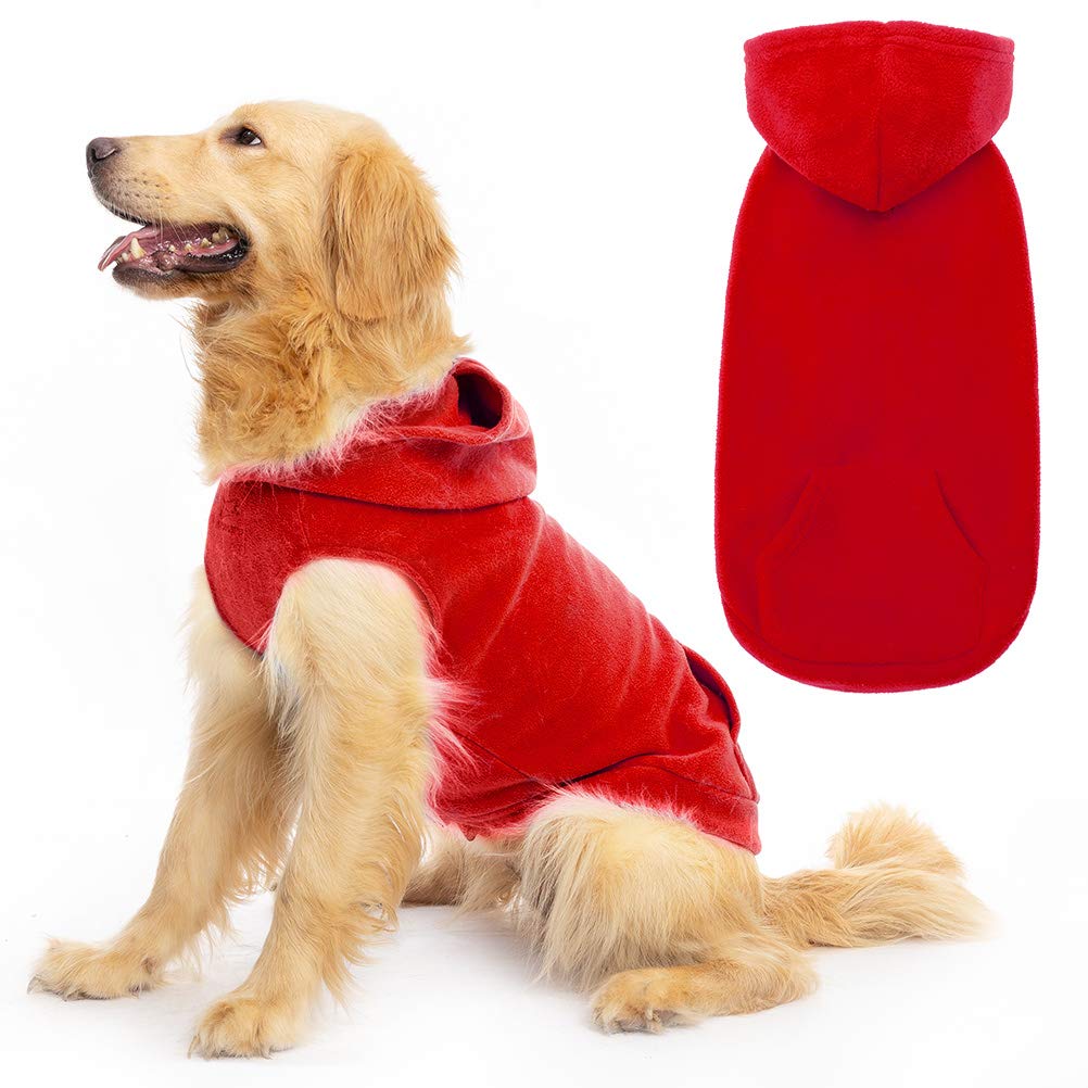Expawlorer Dog Hoodie With Pocket, Polar Fleece Dog Sweatshirt Fall Cold Winter Sleeveless Sweater With Hood, Warm Cozy Pet Clothes For Small To Large Dogs Boys And Girls (Red, Xl)