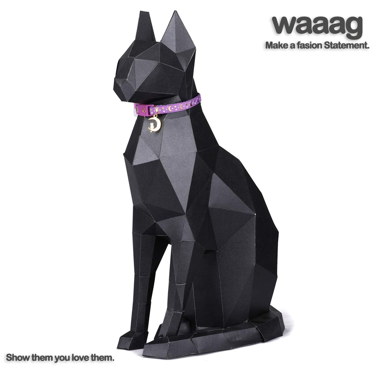 Waaag Cat Collars, Gold Moons And Stars Cat Collar, Safety Breakaway Cat Collar, Glow In The Dark (Standard 9''-15'' Neck, Laven