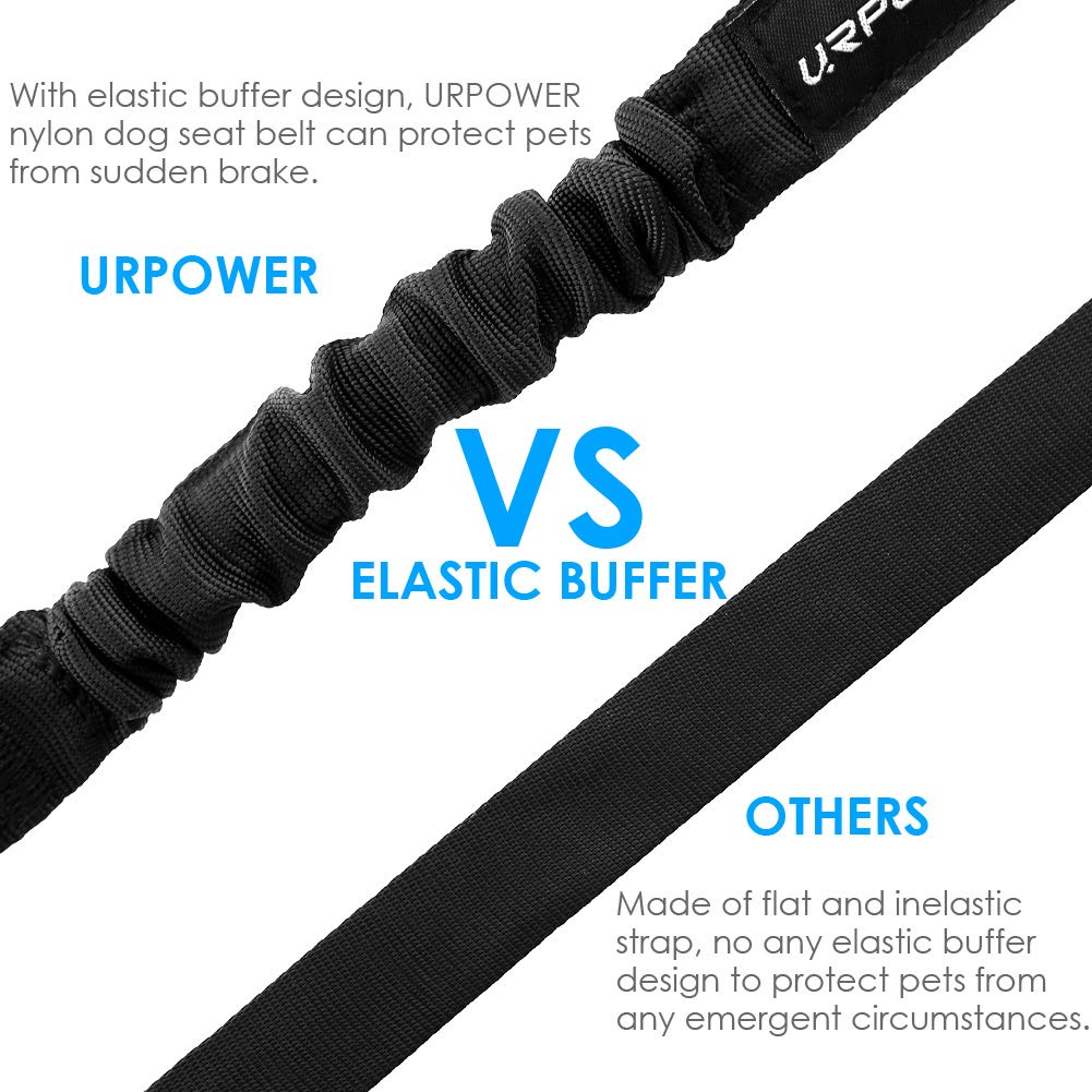 URPOWER 2 Pack Dog Seat Belt, Retractable Dog Car Harness Adjustable Pet Safety Belt with Elastic Bungee Buffer, Heavy Duty & Du