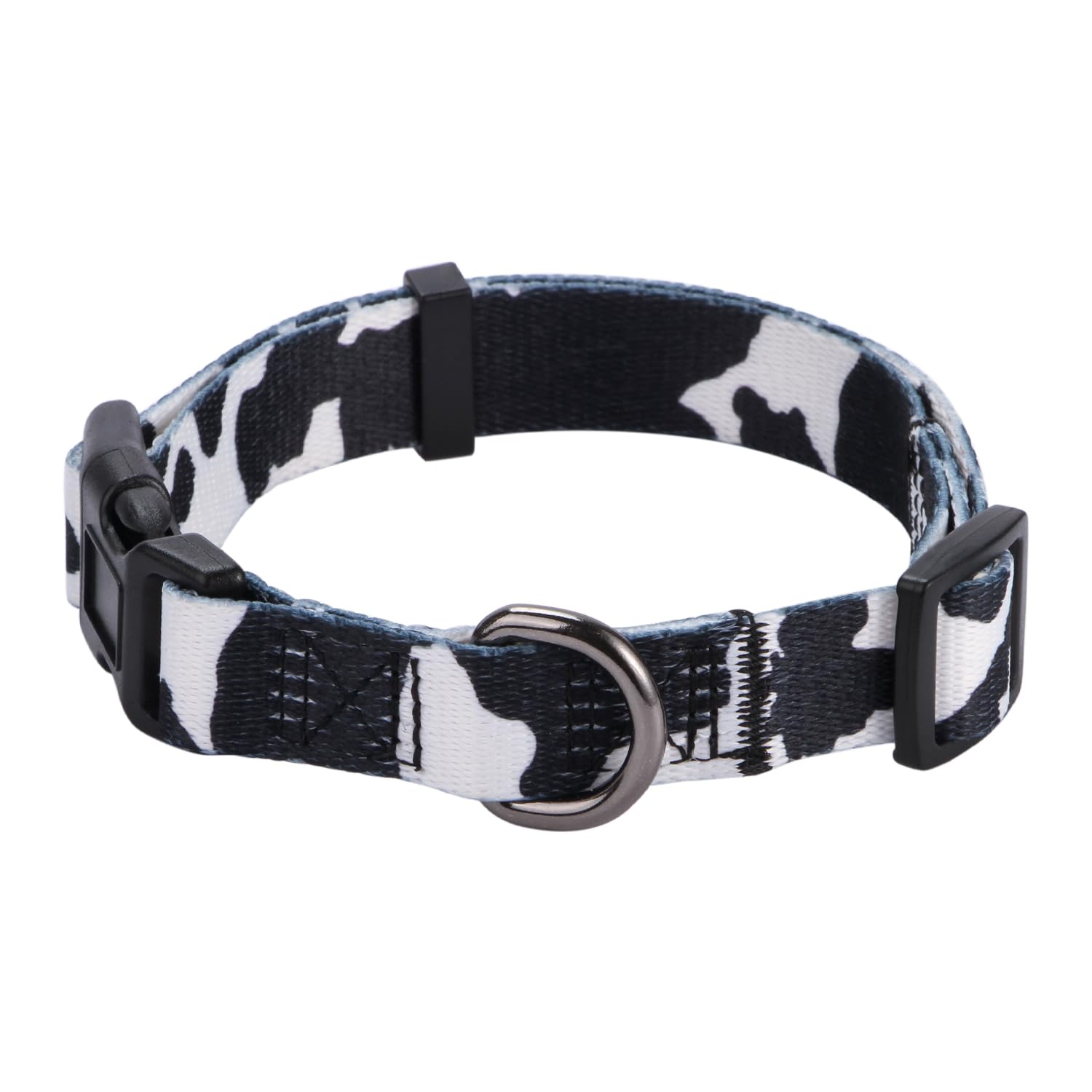 Rhea Rose Cow Print Dog Collar Animal Pattern For Dogs White Black, Medium