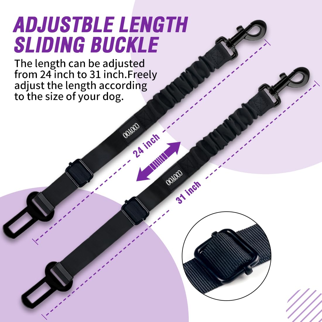Cooyoo Dog Seat Belt,Retractable Dog Car Harness Seat Belt For Car Adjustable Nylon Pet Safety Seat Belts Heavy Duty & Elastic B