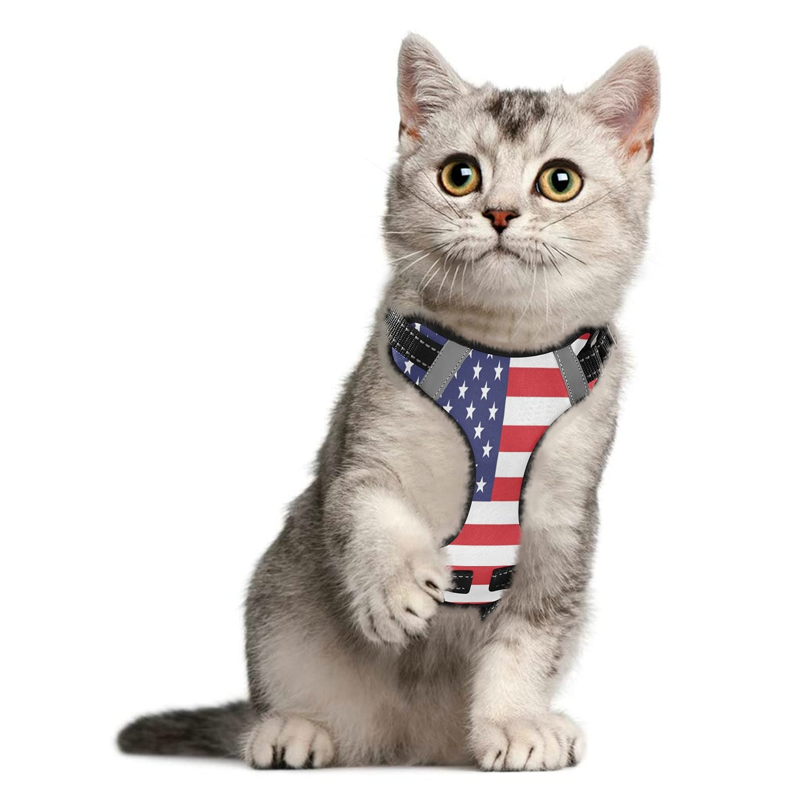 Staytop American Flag Dog/Cat Harness,Adjustable Soft Padded Pet Dog Vest-Reflective No-Choke Pet Harness Easy Control Front Cli