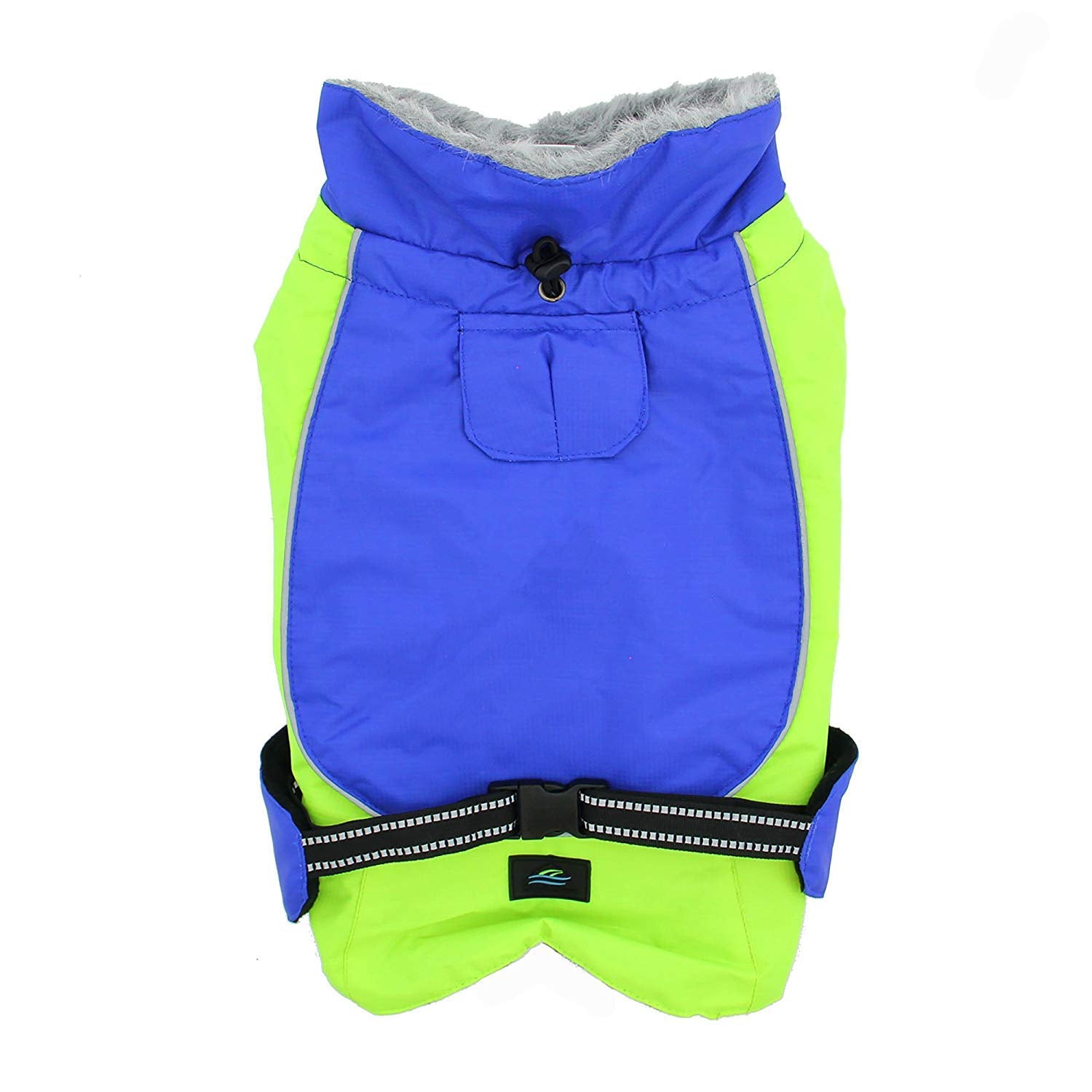 Doggie Design Alpine All Weather Dog Sport Parka Coat - Cobalt Blue and Iridescent Green Size XS
