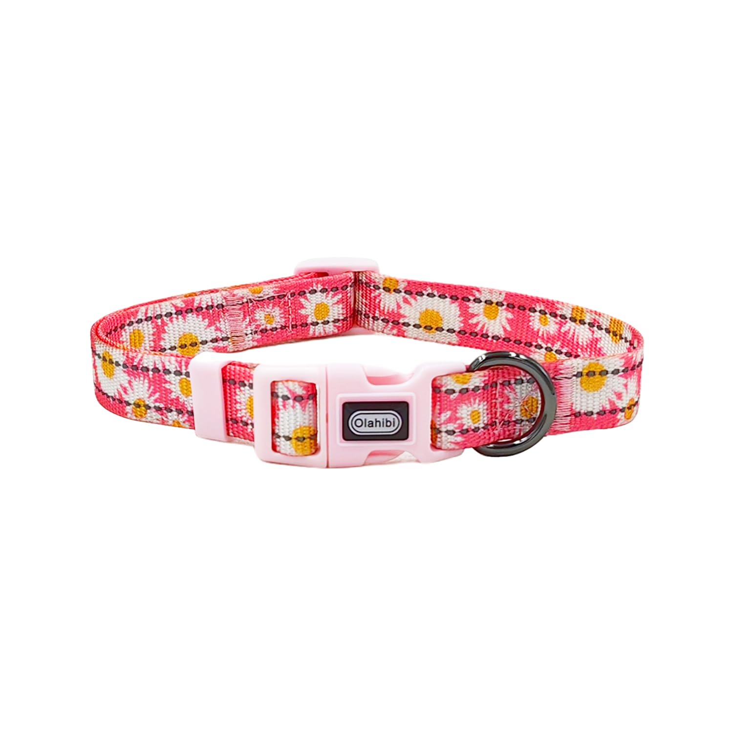 Olahibi Floral Pattern Dog Collar, Pretty Daisy Print, Durable Nylon With Reflective Stripes, Adjustable Length, For Puppy Dogs.