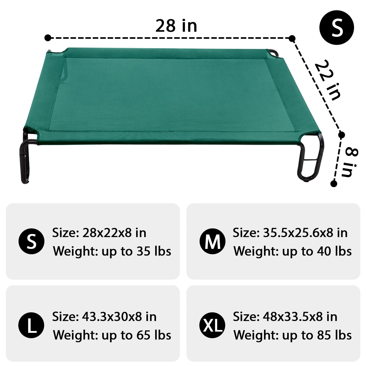Pettycare Elevated Outdoor Dog Bed - Dog Cots Beds For Small Dogs, Waterproof Raised Dog Bed Easy To Assemble, Cooling Elevated Dog Bed With Teslin Mesh, Durable, Non Slip, Up To 35 Lbs,Green