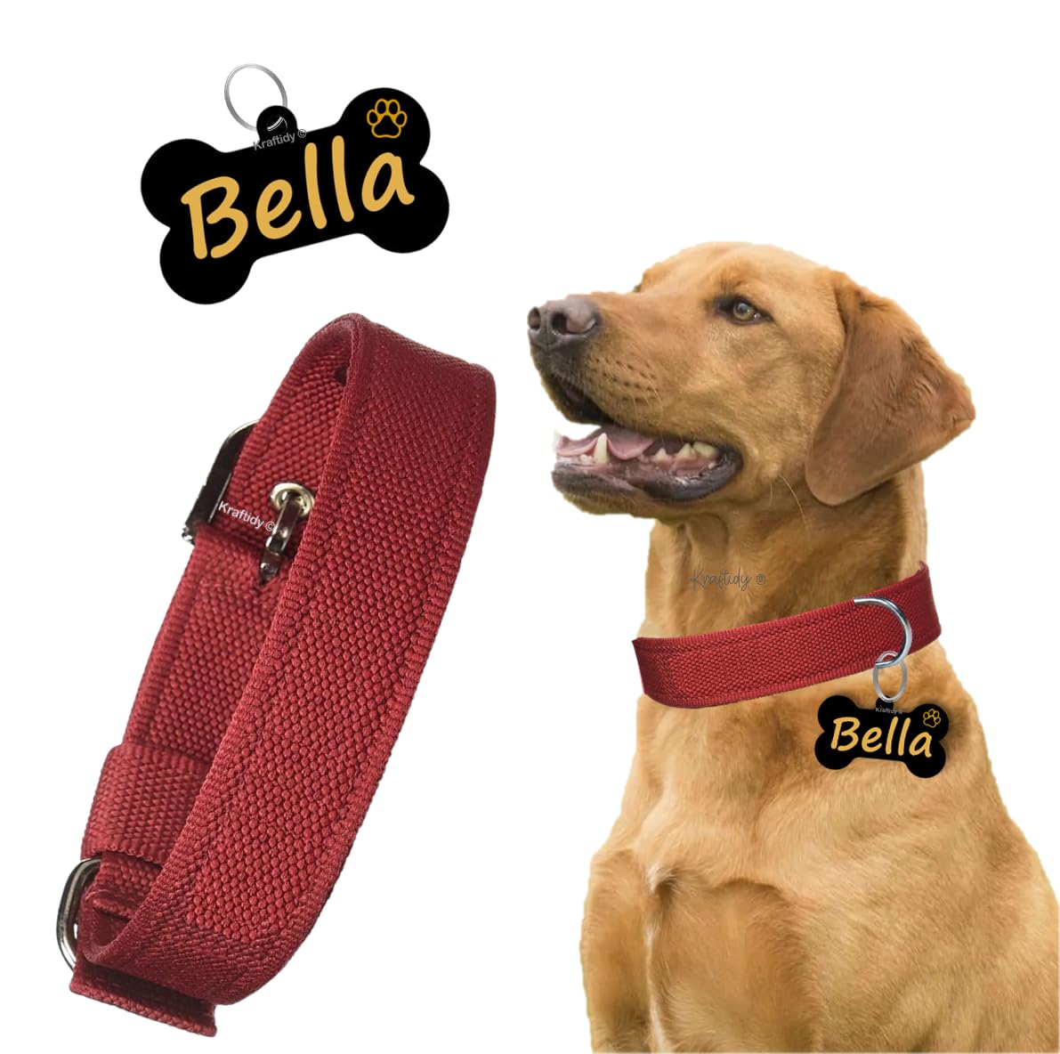 Kraftidy Nylon Dog Collar Belt With Name Tag Id Custom For Small Medium Large Dogs Neck Collar With Personalized Dog Name (With 