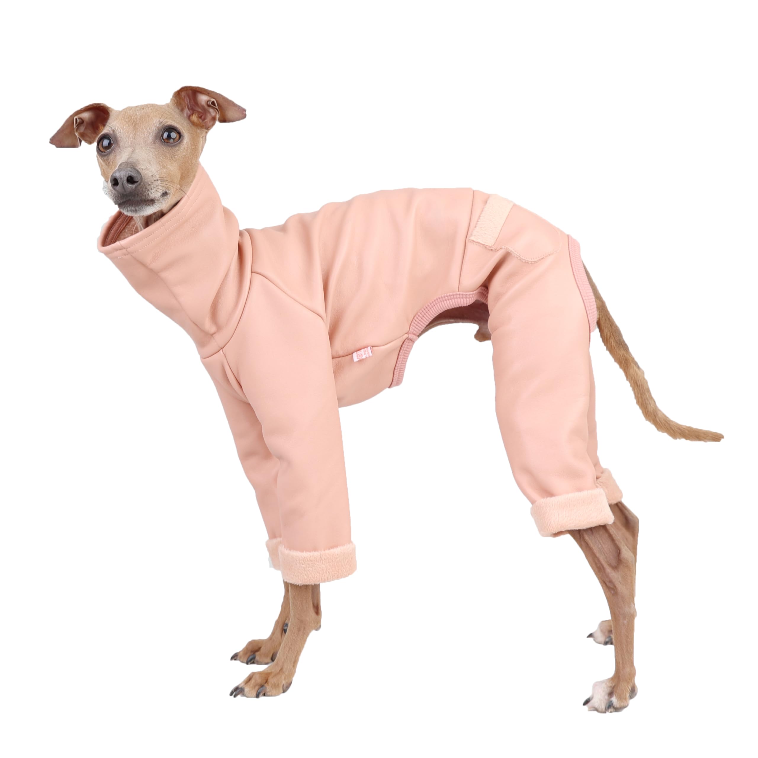 D Doggy Star Italian Greyhound Coat Stretchable Aartificial Leather Fleece Lining Clothes Whippet For Dog (2Xl,Leather Pink)