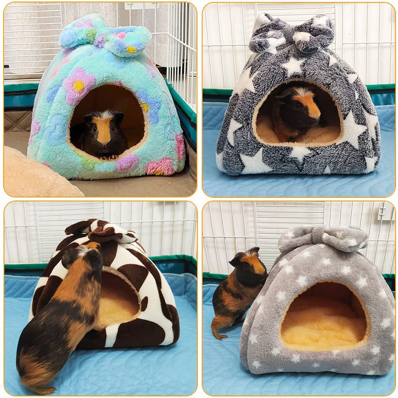 Ginidear Guinea Pig Bed, Guinea Pig Hideout House Accessories Warm Bed For Small Animals Hamsters Chinchillas Dwarf Bunnies Hedgehogs. M, Light Grey Stars.