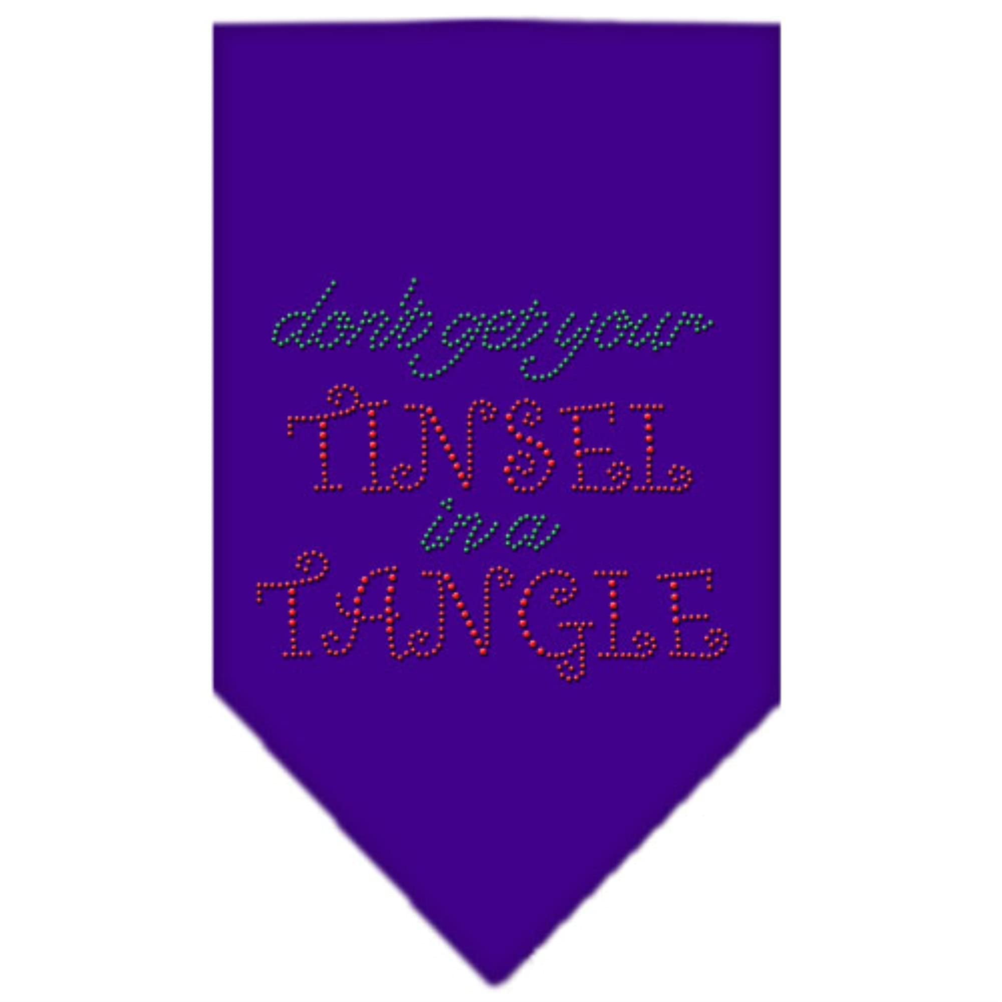 Christmas Pet and Dog Bandana Rhinestone, "Don't Get Your Tinsel In A Tangle" Purple Small