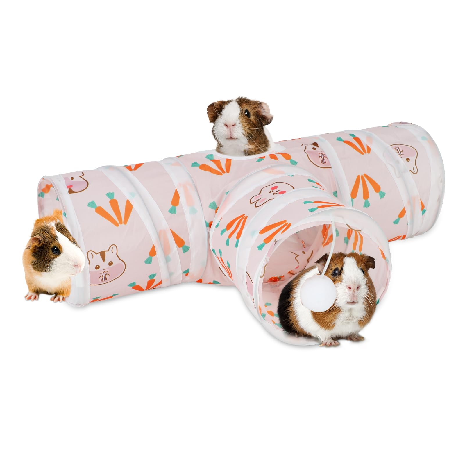 Rypet Guinea Pig Tunnel 3 Way Collapsible Small Pet Tunnels and Tubes with Interactive Ball for Baby Rabbit Ferret Hamster Chinc