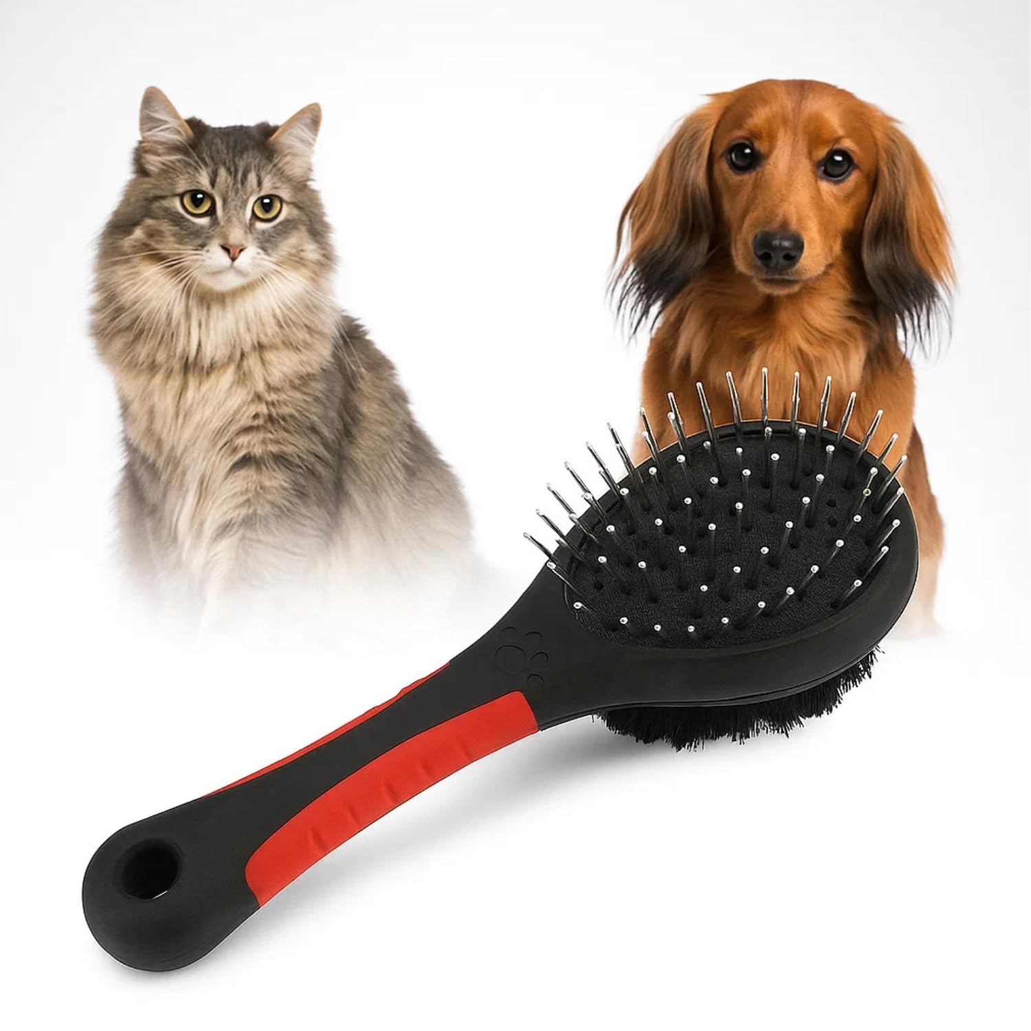 Sage Square 17.5Cm Plastic Double Side Brush Comb For Dogs & Cats | Steel Bristle One Side & Soft Brush Other | Heavy Plastic Ha