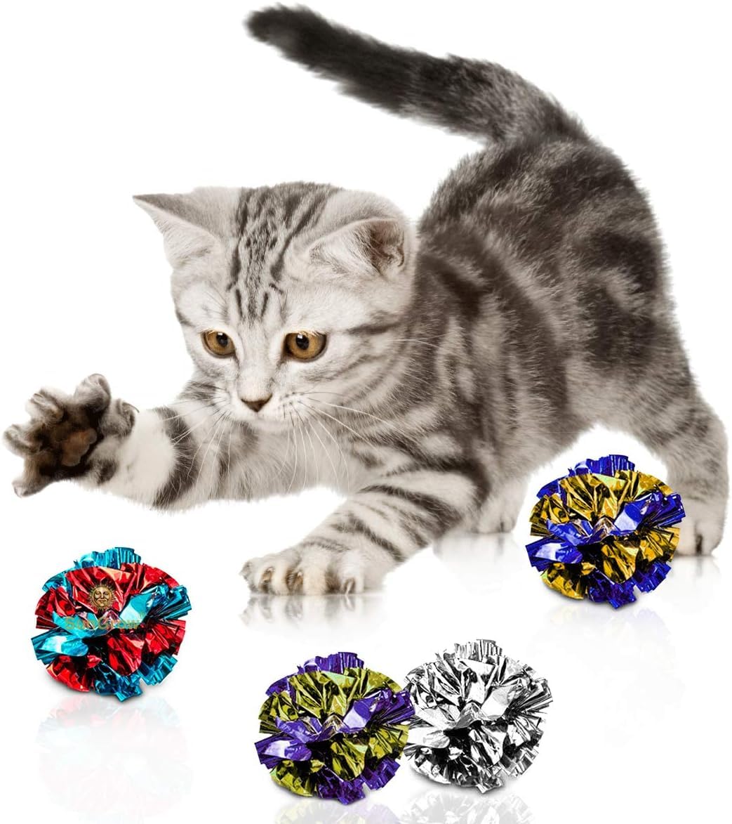 Sungrow Mylar Crinkle Balls For Cats, Soft, Lightweight & Fun Toy For Both Kittens & GrownUp Cats, Shiny & Stress Buster Toy, I