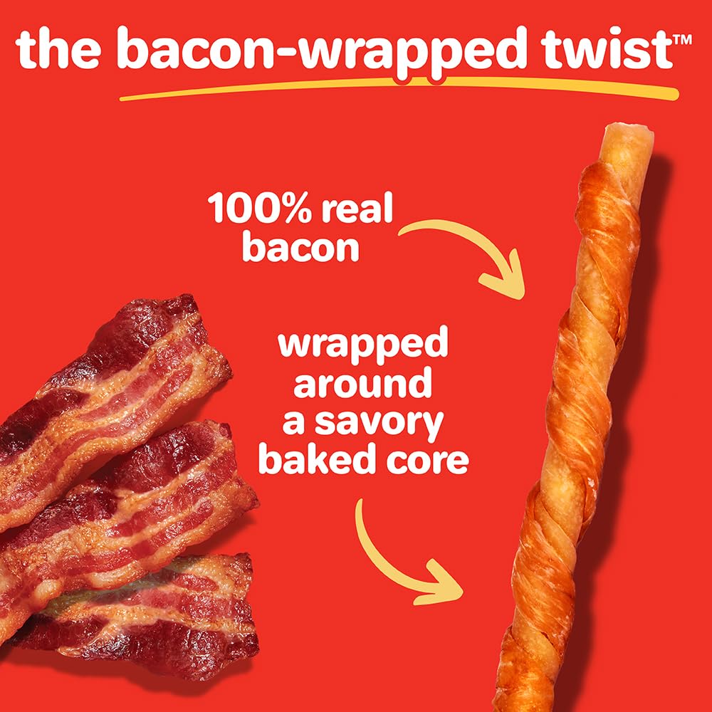 Hartz New Oinkies Bacon Wrapped Twists, Real Meaty Chews with 100% Real Bacon and No Beefhide, 28 Count