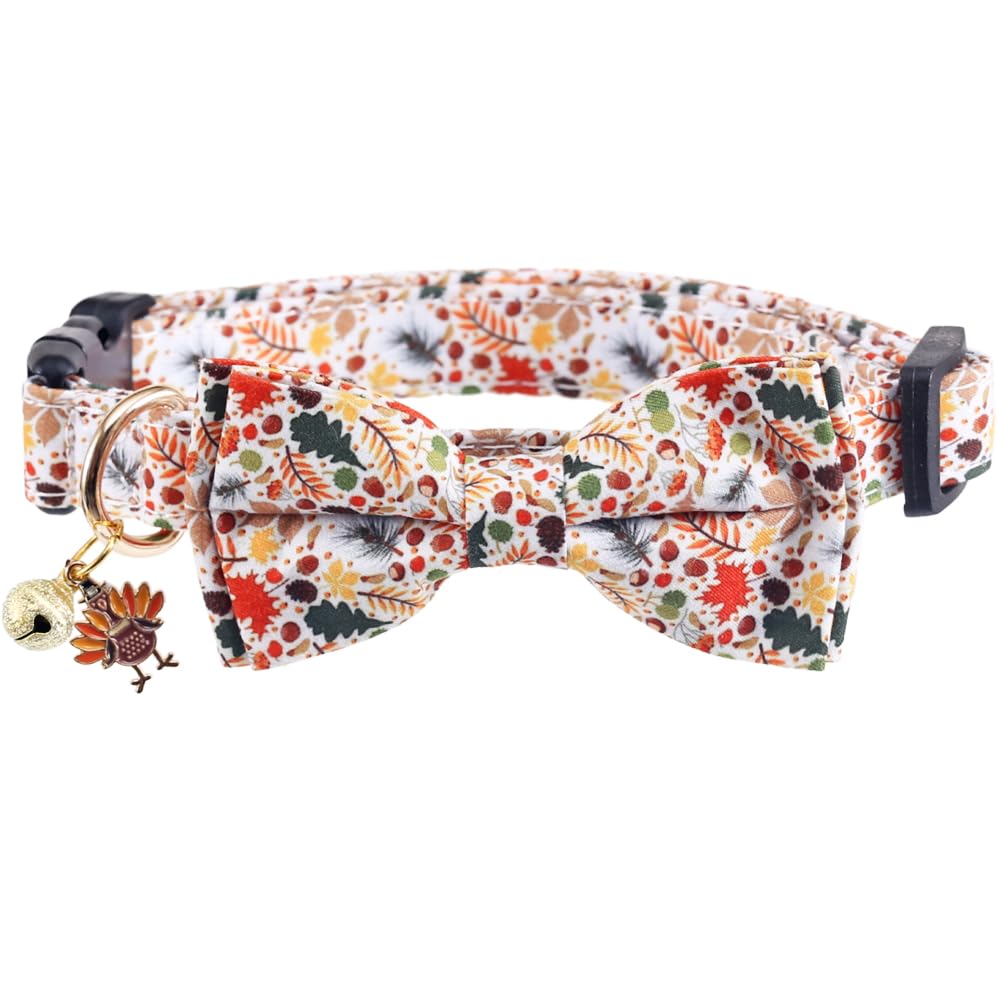 Thanksgiving Day Dog Collar Fall With Bowtie And Bell Autumn Holiday Adjustable Pet Collars For Dogs (Turkey,Small)