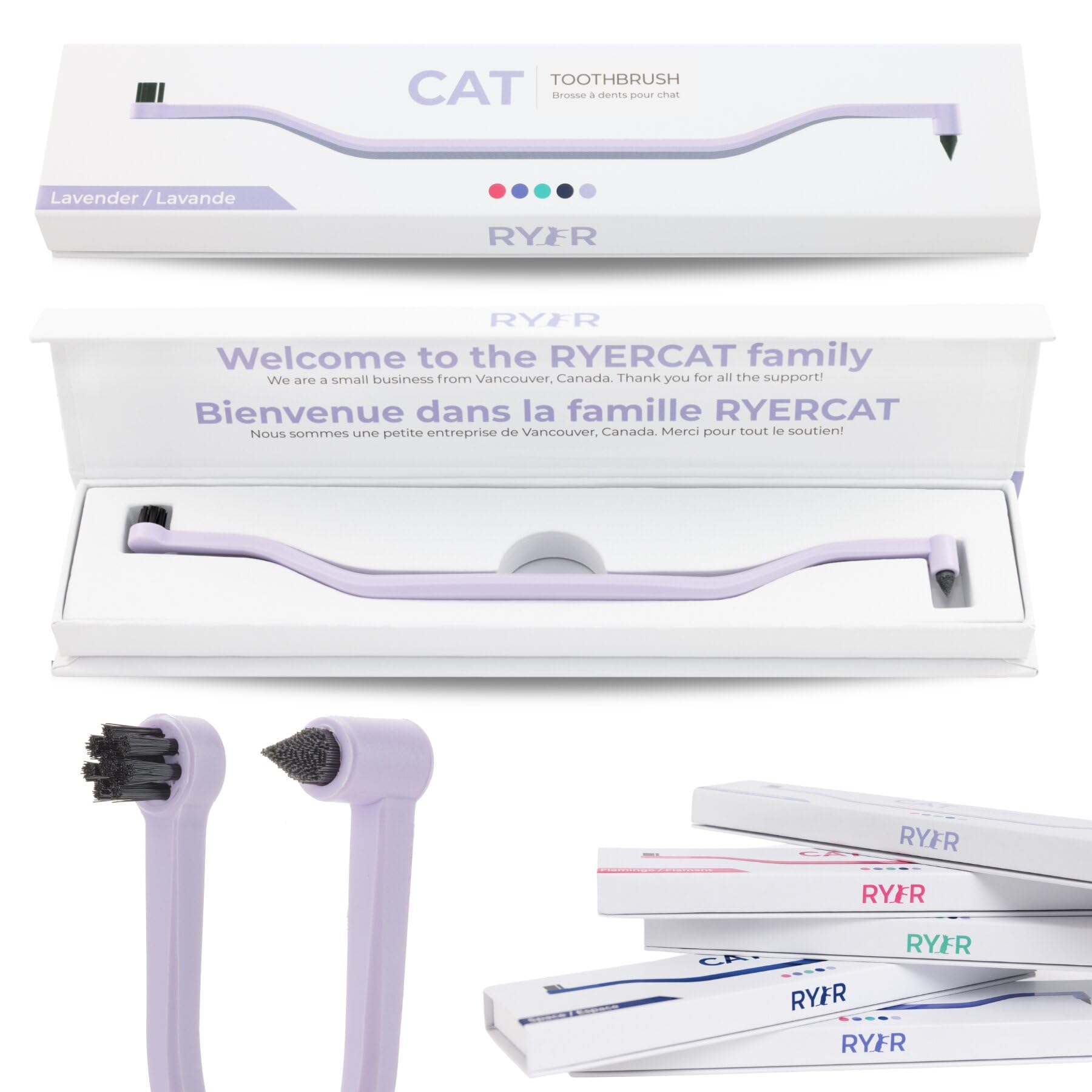 RYERCAT Dual Sided Cat Toothbrush - Kitten Toothbrush with Micro Head to fit into Cat/Kittens Mouth - Cat Dental Care Supplies -