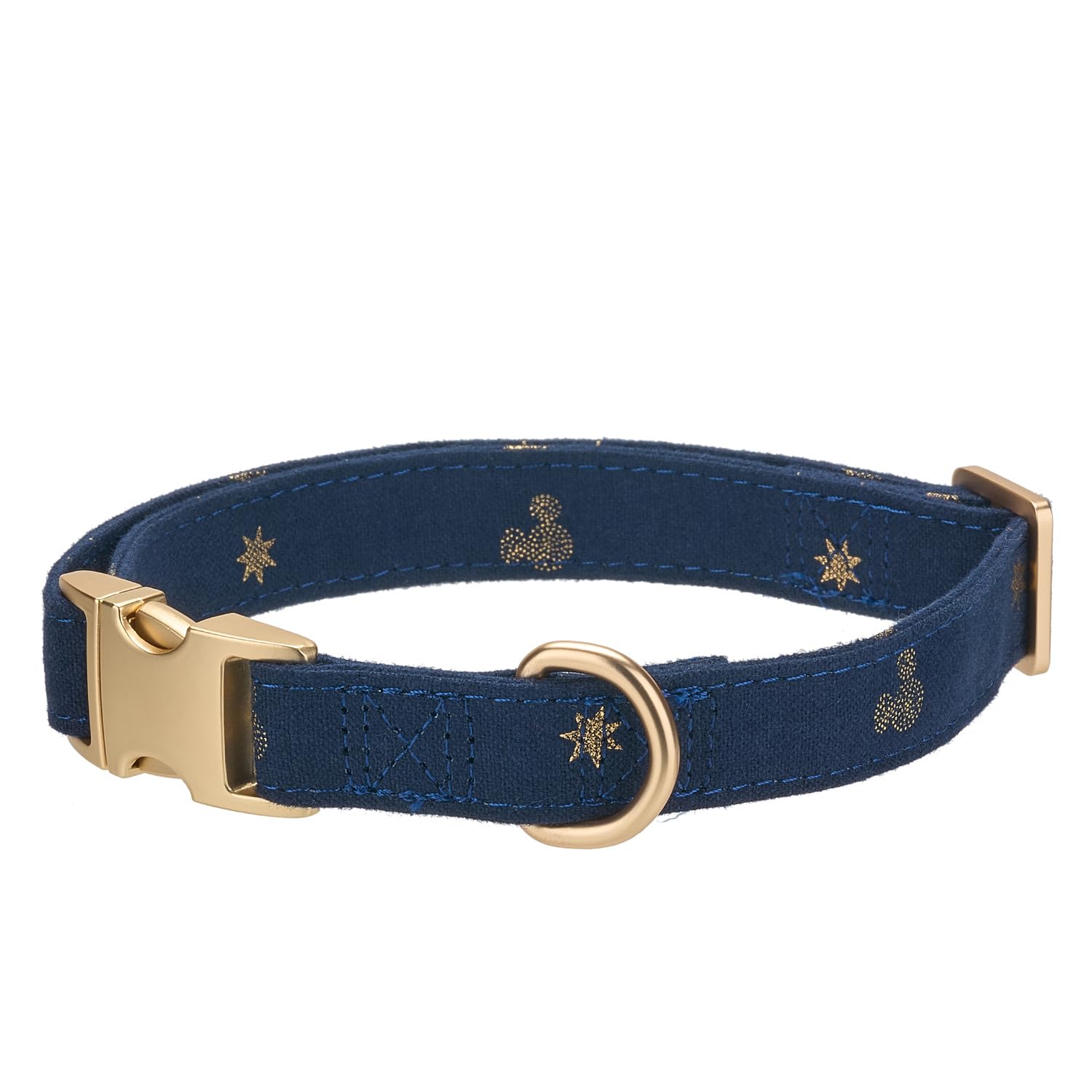 Ewinoom Cotton Dog Collar With Metal Buckle Adjustable Soft Dog Collars With Gold Star For Small Medium Large Dogs,Dark Blue,Sma