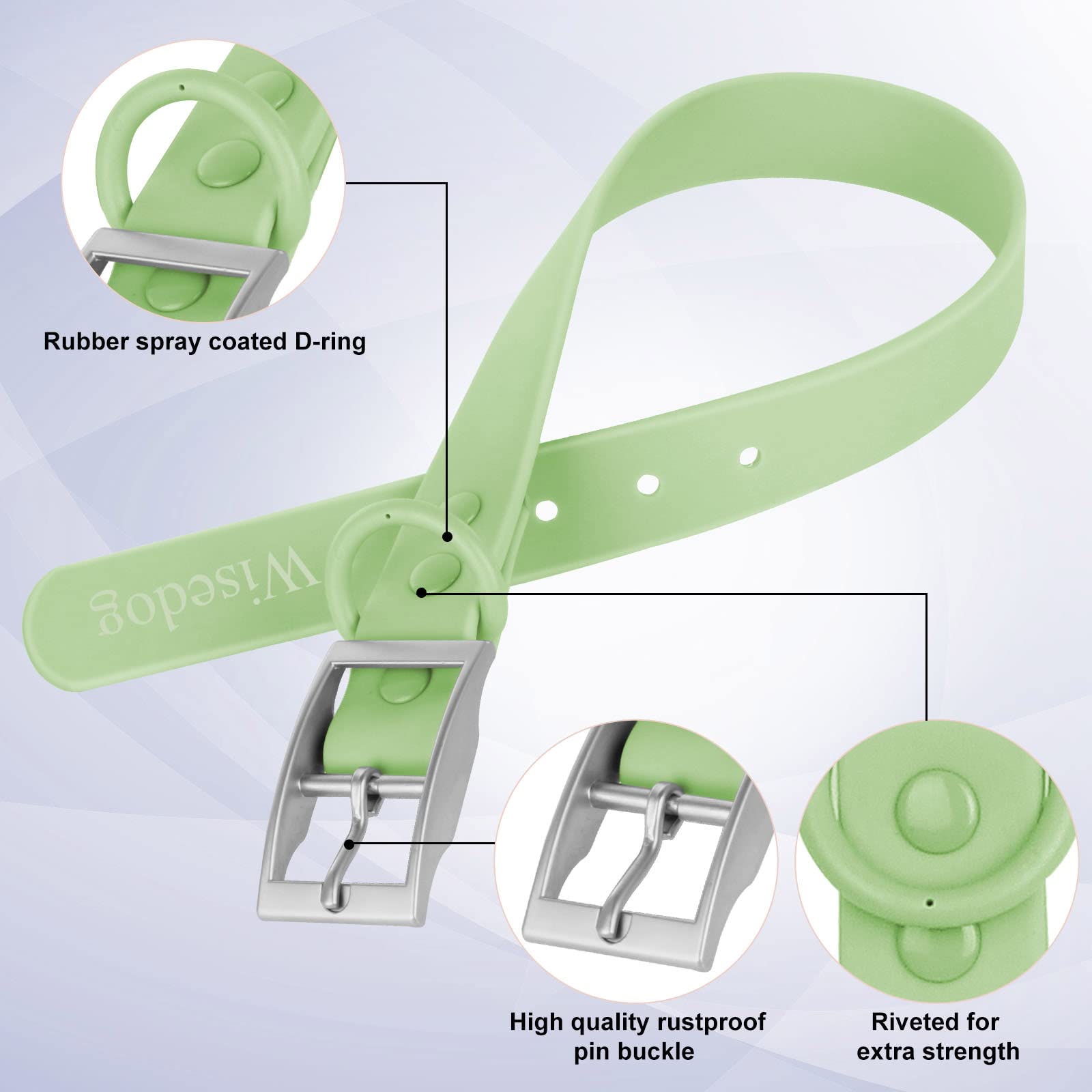Wisedog Waterproof Dog Collar: Multiple Adjust 8.5” To 32.6”, Soft Rubber Coated Webbing, Easy To Clean, For Small Medium Large Dogs (Xl(Length:18'-23.6'; Width:1'), Mint Green)