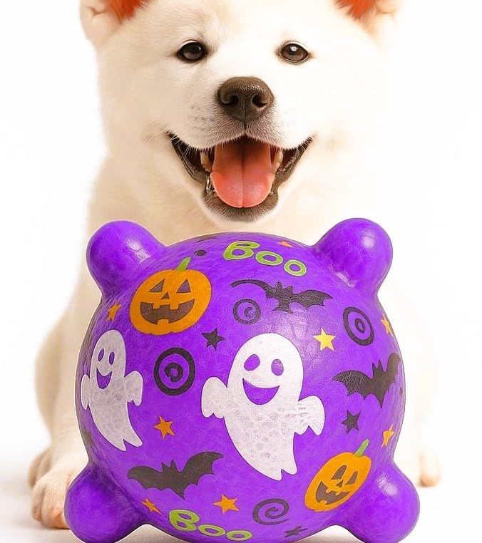 WAGGYTAILS Halloween Premium Dog Ball Toy  12 cm (Made in U.S.A) Durable Rubber with 4 Horned Design | NonSqueaky Chew & Fetch