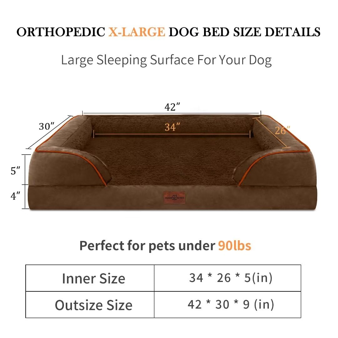 Comfort Expression XL Orthopedic Dog Bed, Waterproof, Washable, 42"x30"x9", Chocolate Brown, Non-Slip Bottom, Removable Cover