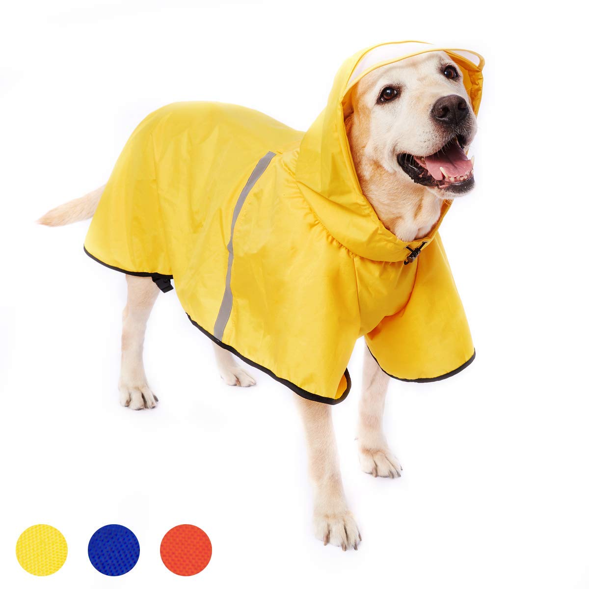 Dog Raincoat With Adjustable Belly Strap And Leash Hole - Hoodie With Reflective Strip - Waterproof Slicker Lightweight Breathab