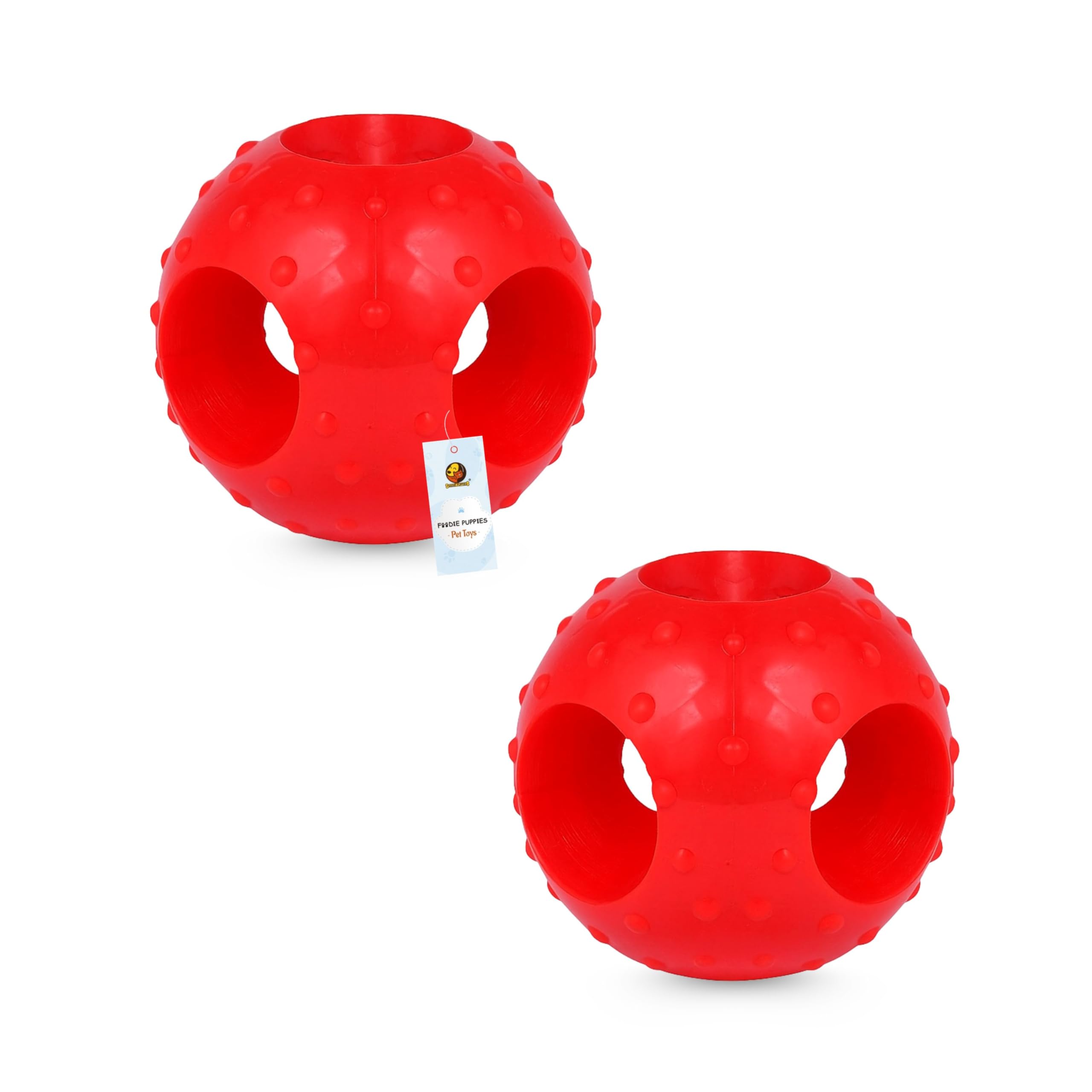 Foodie Puppies Durable Natural Rubber Flavored Chew Hole Ball  6 Cm/2.35 Inch (Pack Of 2) | Suitable For Small To Medium Dogs A