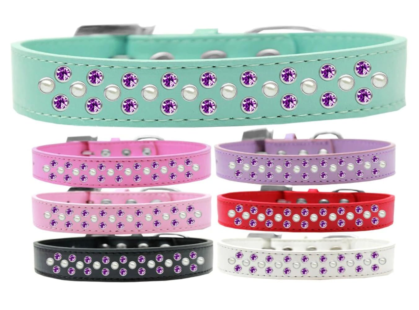 Dog, Puppy & Pet Fashion Collar, Pearl and Purple Crystal Rimsets Sprinkles Red 18